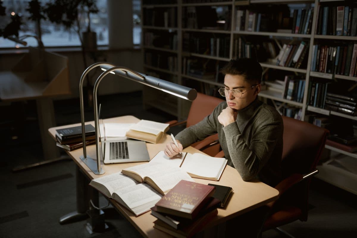 Researching on a laptop